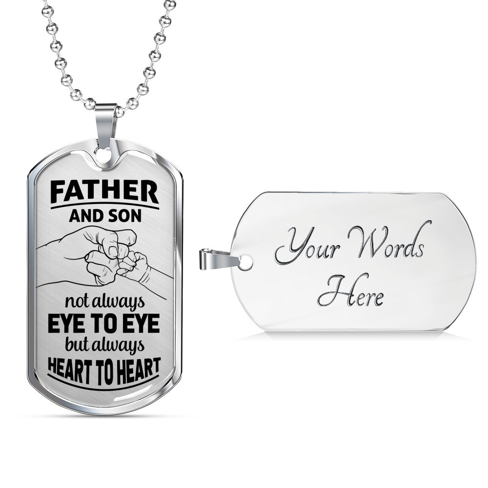 Father And Son Not Always Eye To Eye Necklace Stainless Steel or 18k Gold Dog Ta